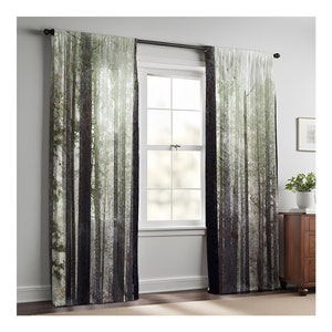 Watercolor Forest Trees Window Curtains | Lined and Unlined Curtains | Valance