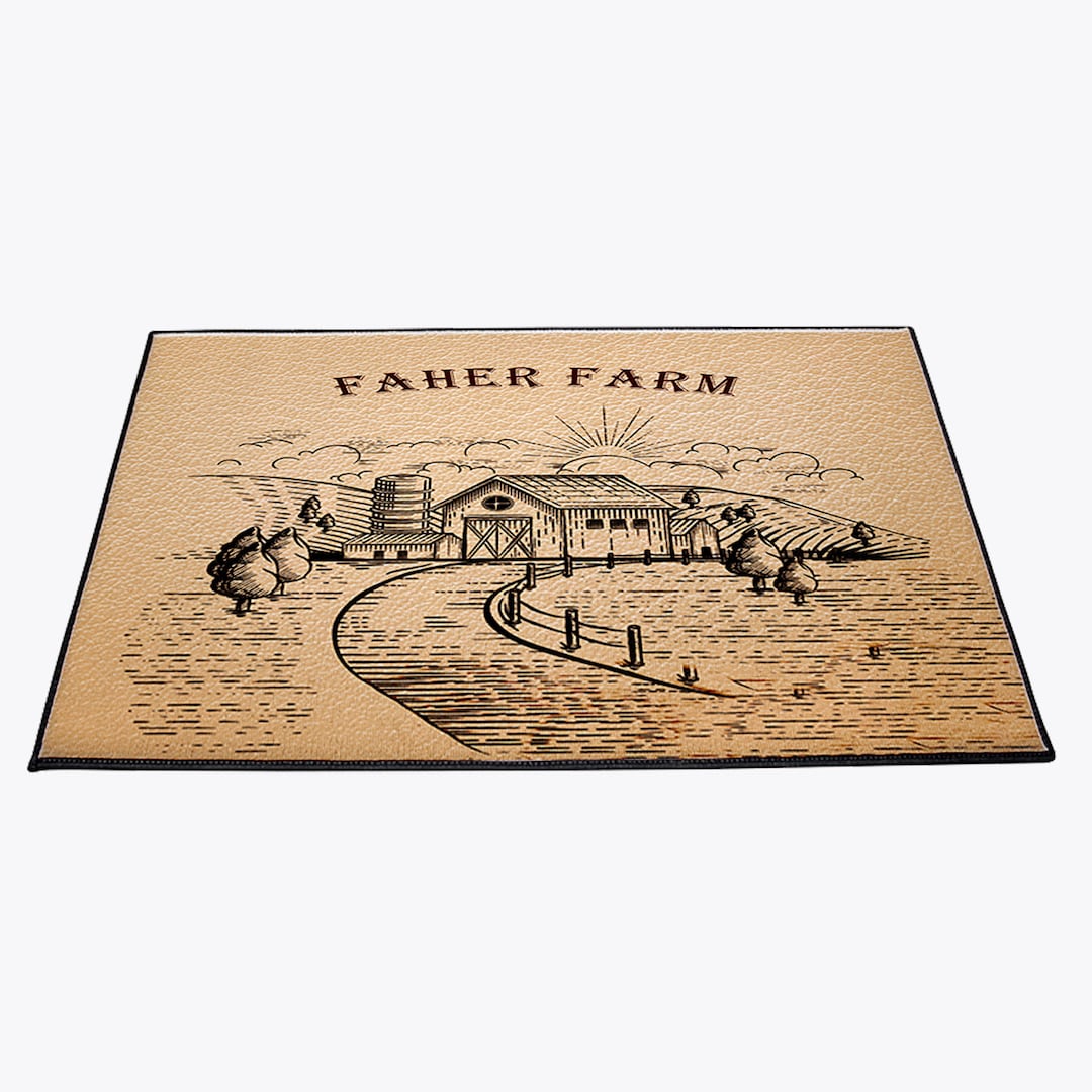 Custom Farm Mat Rugs Personalized Tan Barn and Farm Field Door Rug | Front Doormat | Rustic ...