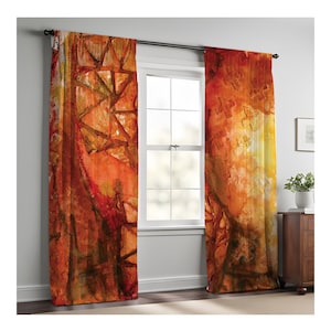 Abstract Painted Shapes Curtains - Burnt Orange | Long Panel Sheer and Blackout Curtains | Original Art by Laura Coffee