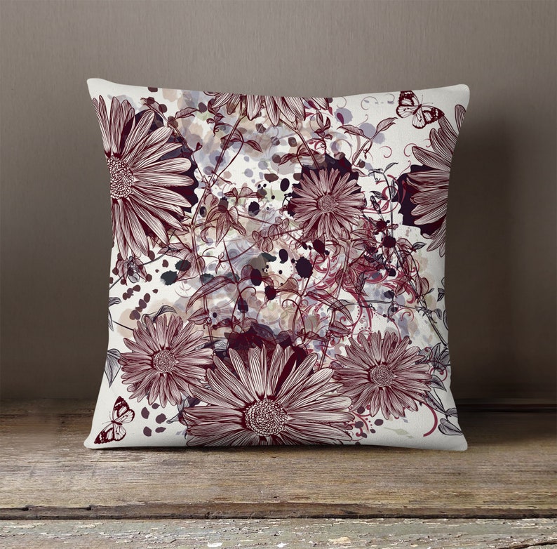 Burgundy and Beige Farmhouse Floral Throw Pillow Etsy