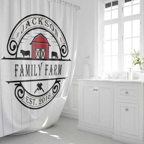 Farmhouse Shower Curtain Personalized Rustic Red Tractor Etsy