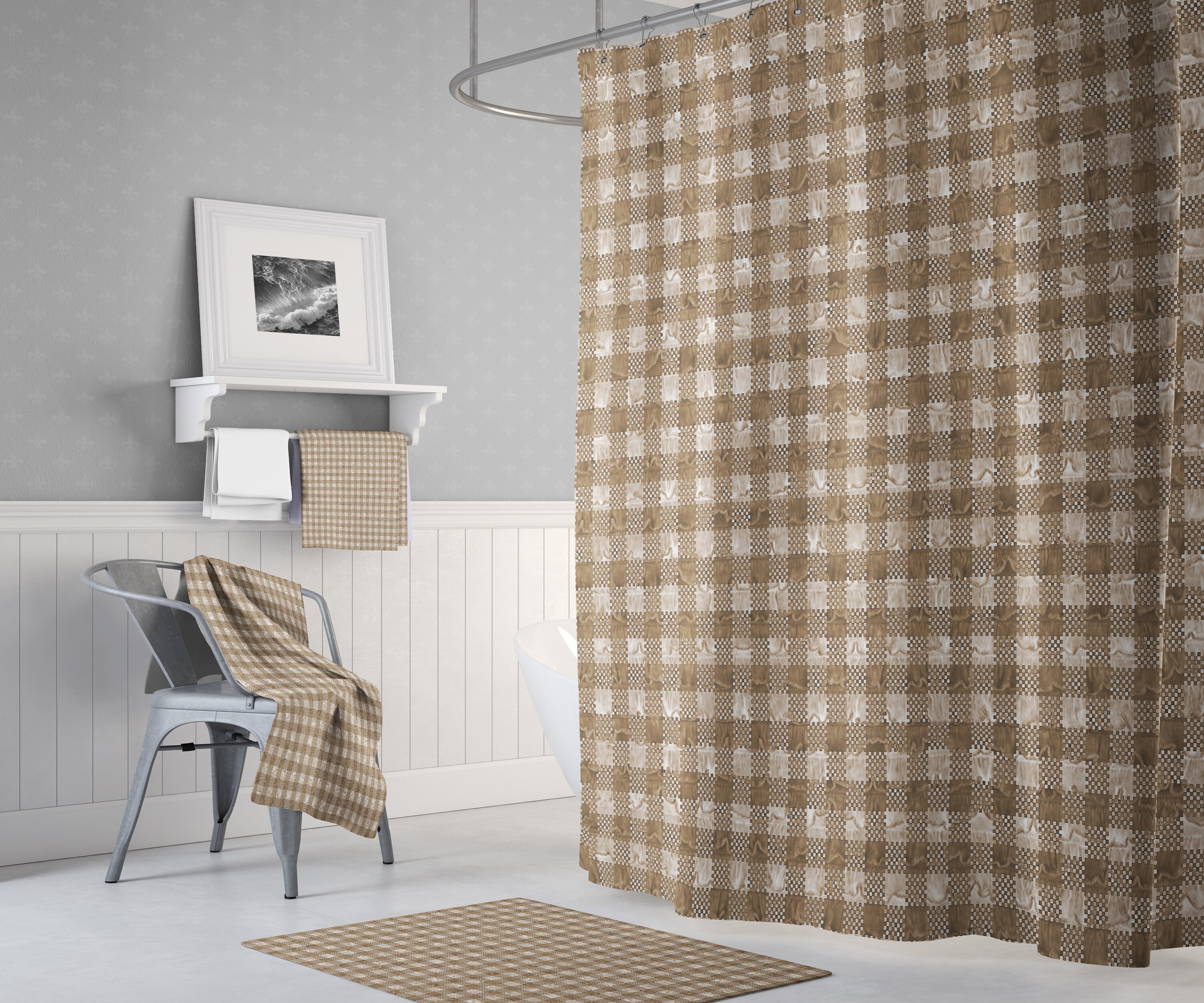 Rustic Plaid Farmhouse Shower Curtain Brown Buffalo Plaid Etsy
