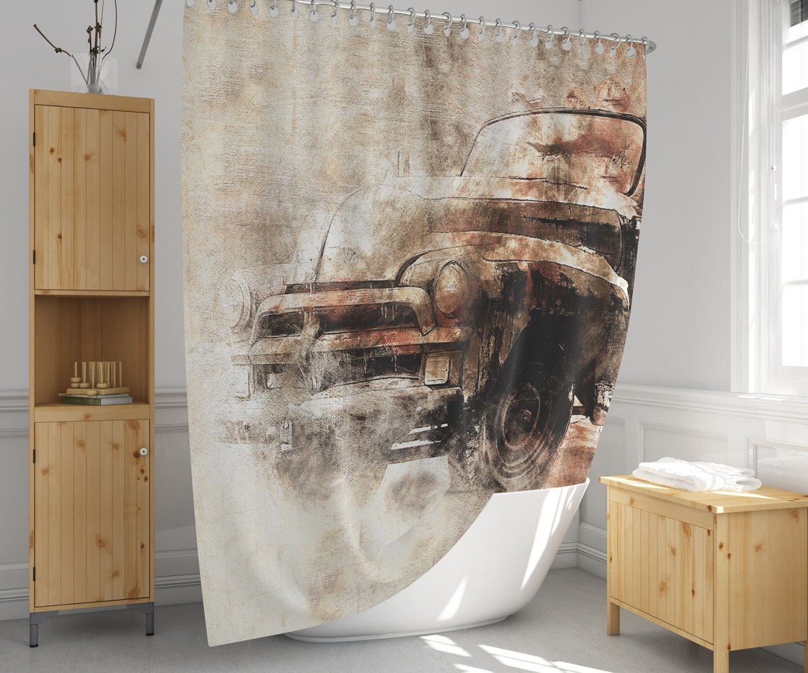Rustic Vintage Car Shower Curtain Long and Extra Long Shower Etsy