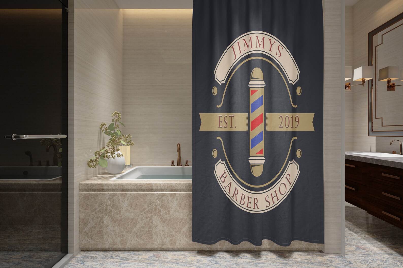 Personalized Sleek Barber Shop Logo Shower Curtain With Etsy