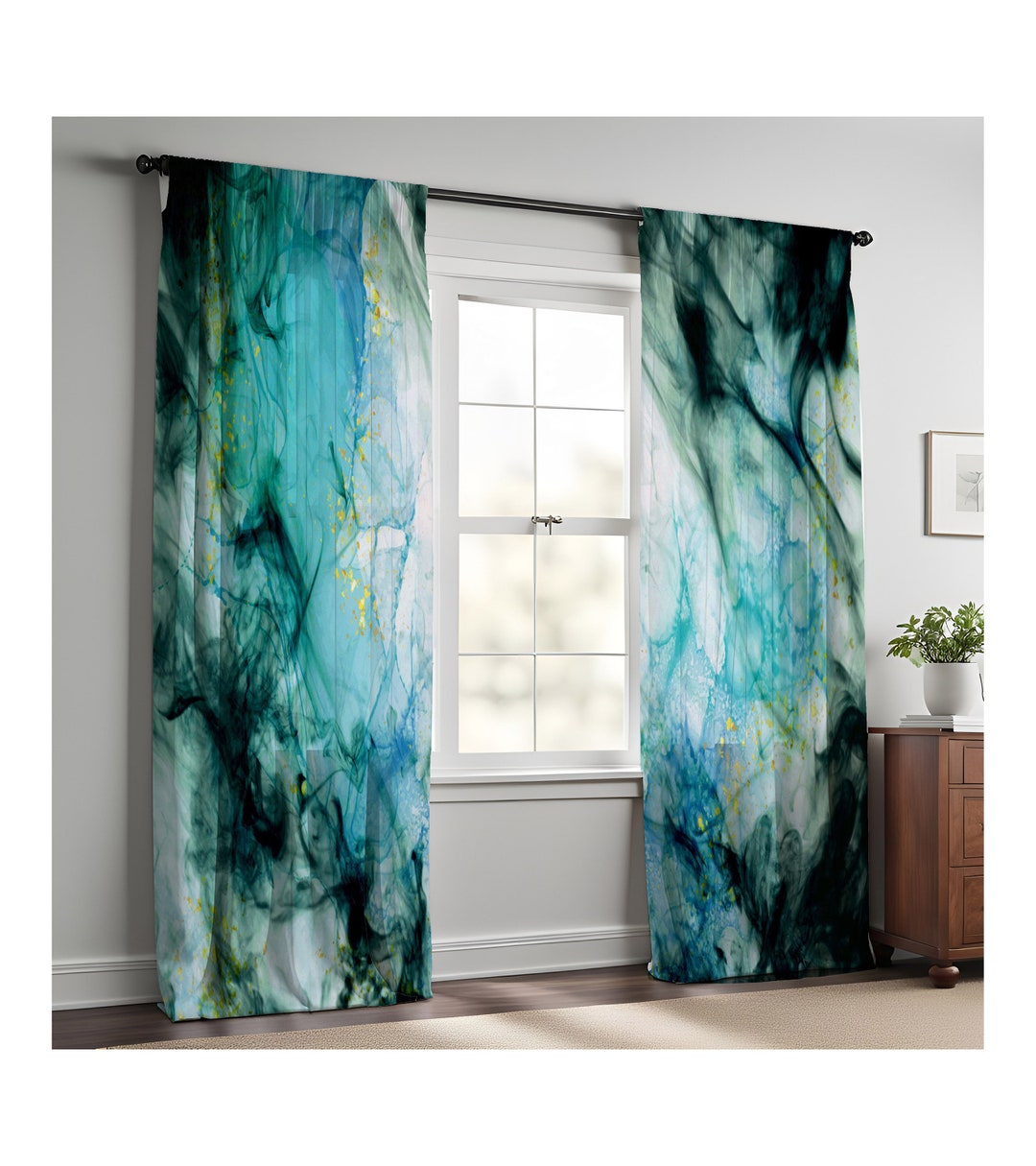 Blue Abstract Design Window Curtains | Lined, Unlined and Room ...