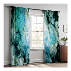 Blue Abstract Design Window Curtains | Lined, Unlined and Room Darkening Panels | Long Panel Options