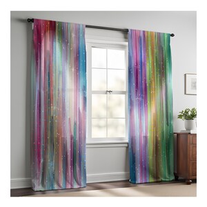 Aurora Colored Abstract Falling Stripes Window Curtain Panels | Lined, Unlined, Sheer, Blackout