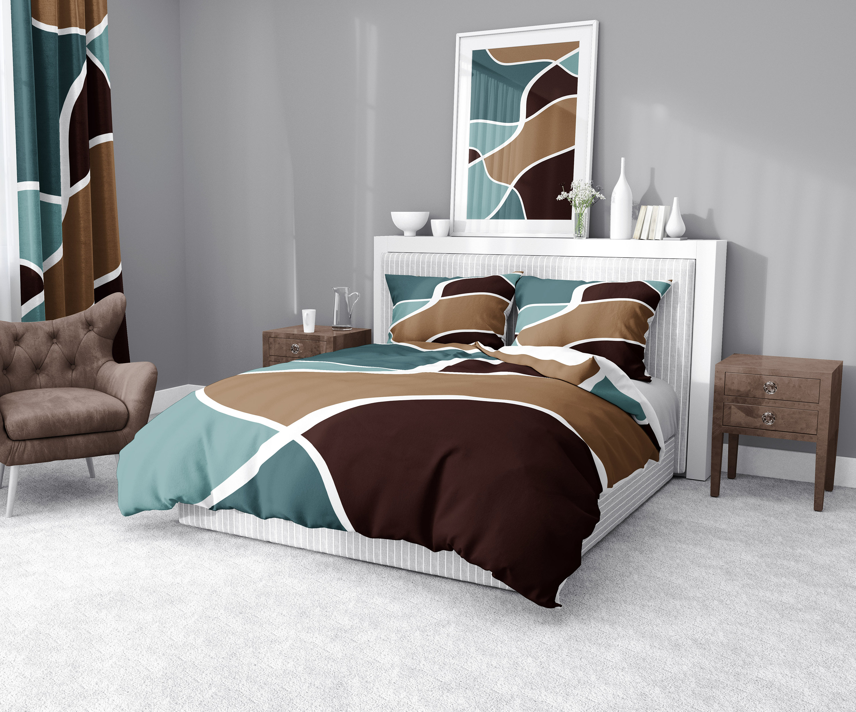 Multi Pattern Blue and Brown Comforter or Duvet Cover Twin Queen King Size Etsy UK