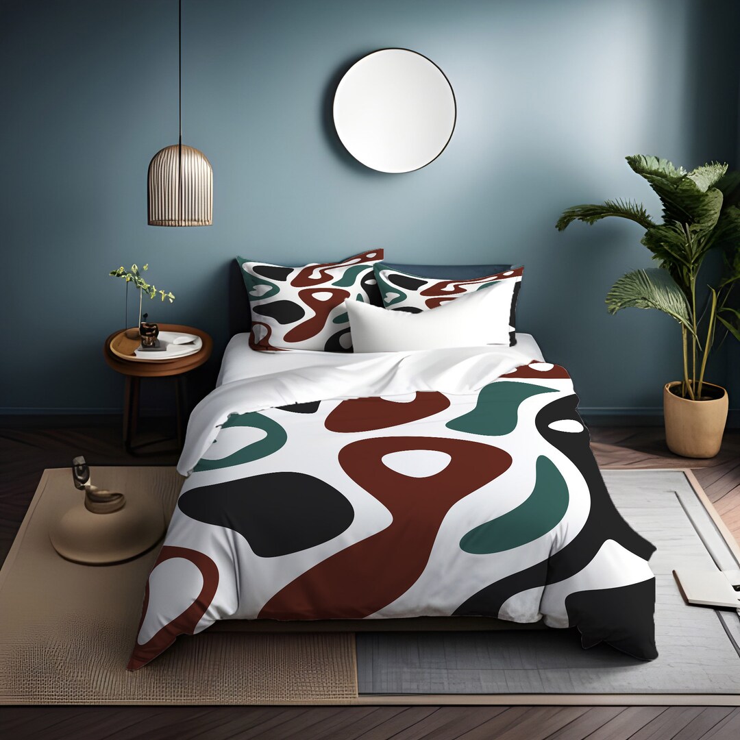 Mid Century Modern Abstract Shape Duvet Cover | Twin, Queen, King Size ...
