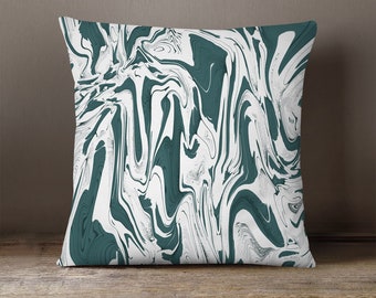 Teal and White Marble Swirl Throw Pillow
