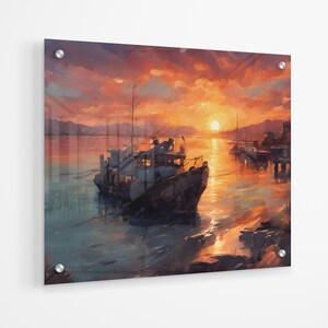 Impressionist Boat Sunset Acrylic Print | Modern Wall Art