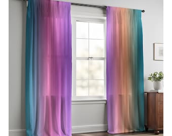 Pink and Purple Striped Watercolor Boho Window Curtains | Lined and Unlined Window Treatments | Festive Curtains