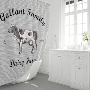 Farmhouse Shower Curtain Personalized | Dairy Cow Shower Curtain | Farm Bathroom Decor