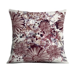Burgundy and Beige Farmhouse Floral Throw Pillow