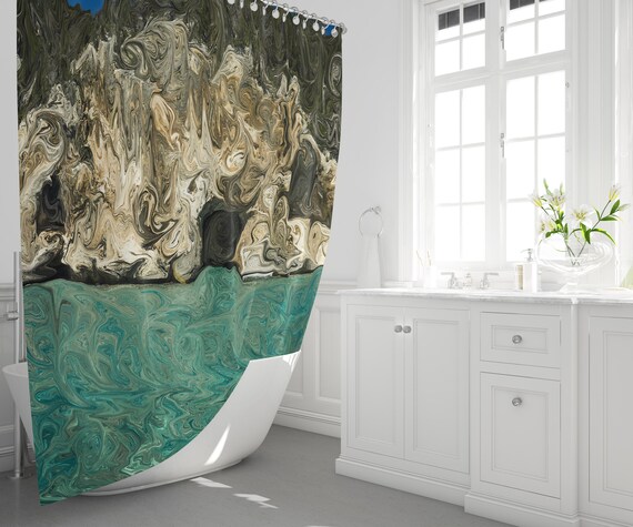 Caribbean Aqua Waters Cliff Cave Shower, Cave Shower Curtain
