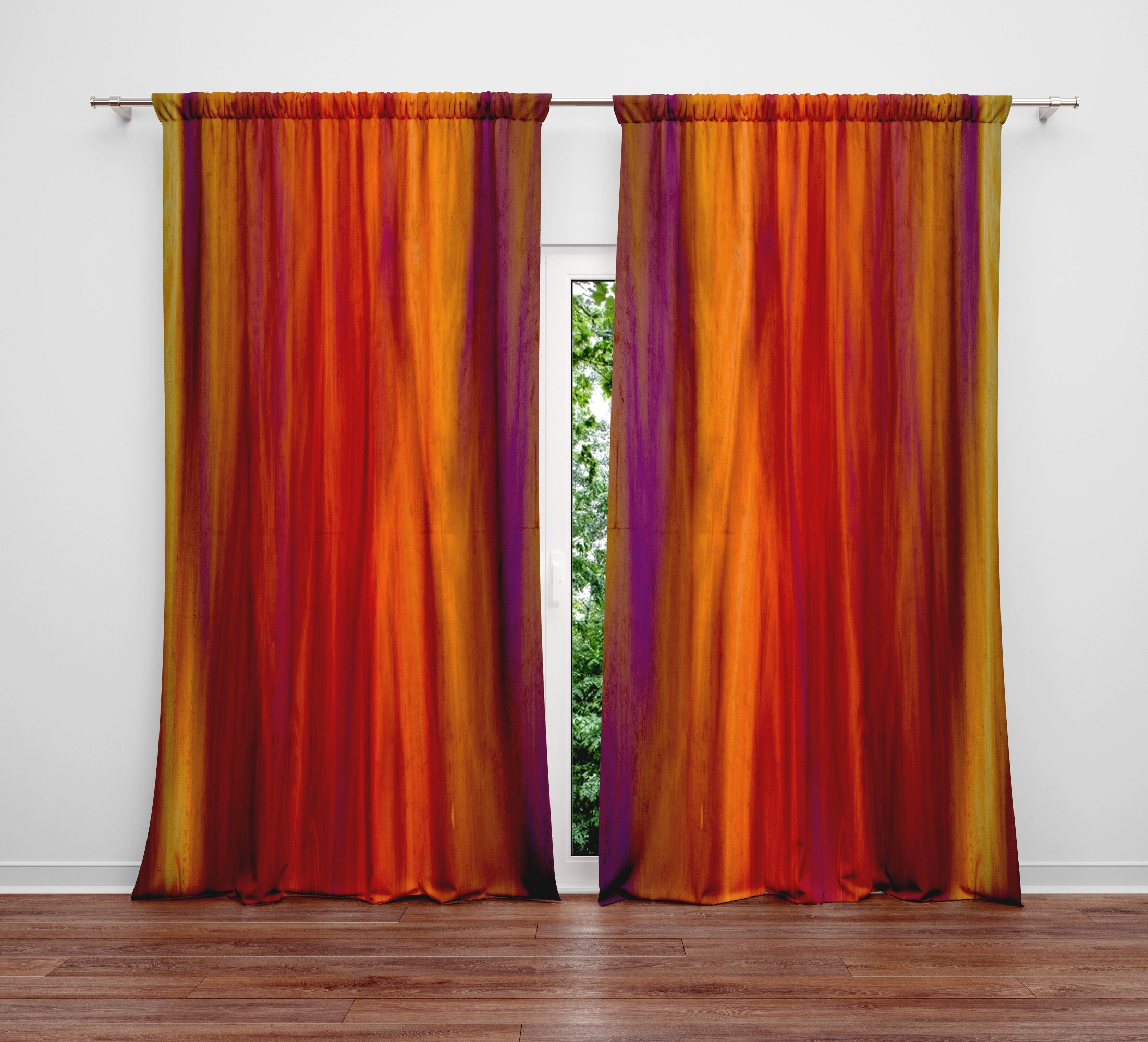 Boho Grunge fire Window Curtains Panels and Unlined Curtains Etsy Lined Printed Sublimation - Window