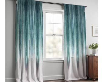 Peacock Rain Window Curtain Panels | Long Panel Lined, Unlined and Blackout Curtains | Long Panel Options | Blue, Teal, White