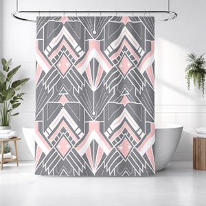 Gray and Pink Geometric Tile Pattern Shower Curtain