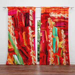 Bohemian Themed Abstract Paint Stripes Window Curtains | Lined, Unlined, Room Darkening Options