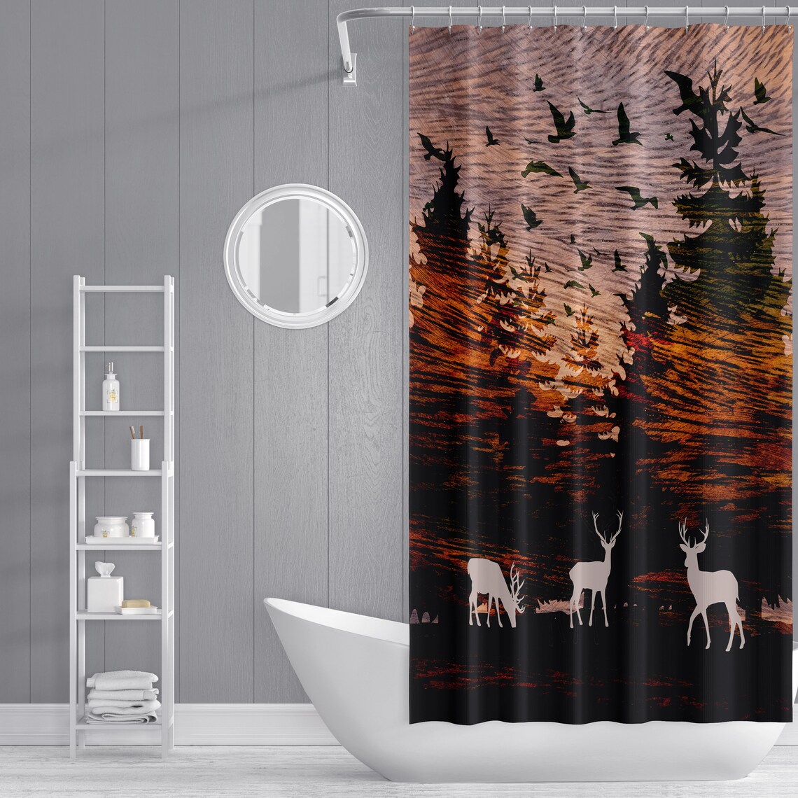 Rustic Woodland Deer Shower Curtain Forest Wildlife Deer Etsy