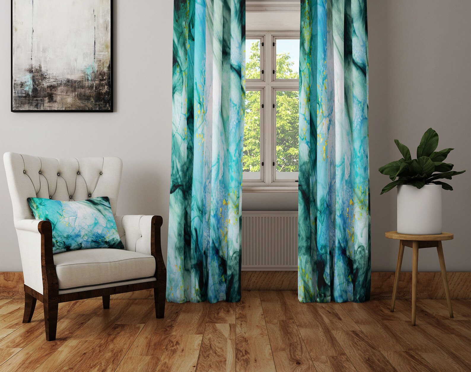 Blue Abstract Design Window Curtains Lined Unlined and Room - Etsy