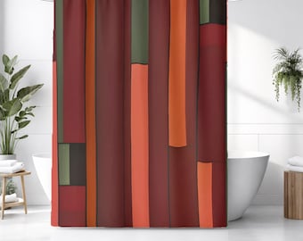 Red Geometric Block Pattern Shower Curtain
