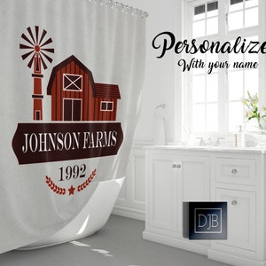 Personalized Rustic Red Barn Farmhouse Shower Curtain