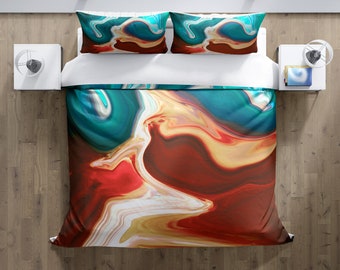 Red and Blue Abstract Smoke Swirl Comforter or Duvet Cover | Twin, Queen, King Size | Abstract Bedding