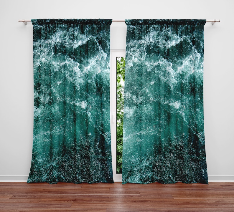 Nautical Green and Blue Ocean Waves Window Curtains Lined Etsy