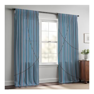 Abstract Striped Window Curtains - Thin Blue and Pink Stripes | Long Panel Sheer and Blackout Curtains | Original Art by Laura Coffee