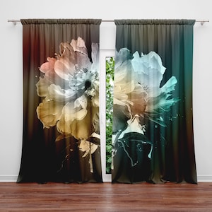 Color Stained Modern Floral Window Curtains | Lined, Unlined, Room Darkening Options