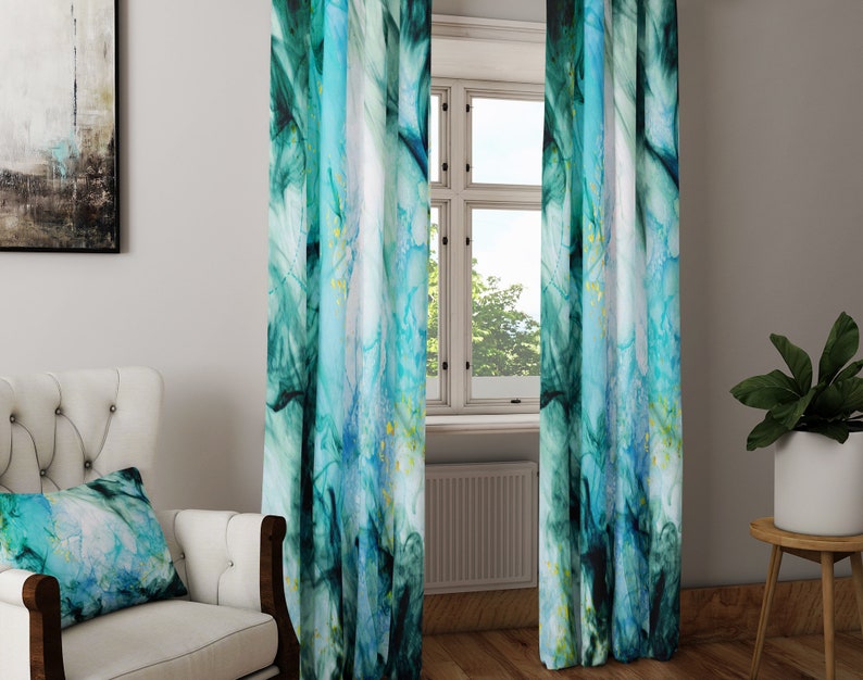 Blue Abstract Design Window Curtains Lined Unlined and Room - Etsy