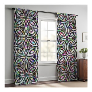 Psychedelic Geometric Window Curtain Panels | Long Panel Sheer and Blackout Curtains | Hippie, Geometric Floral