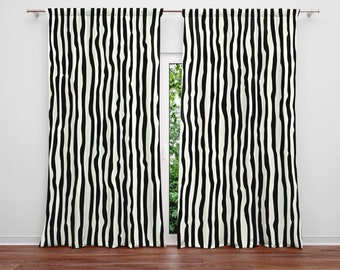 Minimalistische Schwarz-Weiß-Streifen-Fenstervorhänge | Gefüttert, ungefüttert, durchsichtig, verdunkelnd