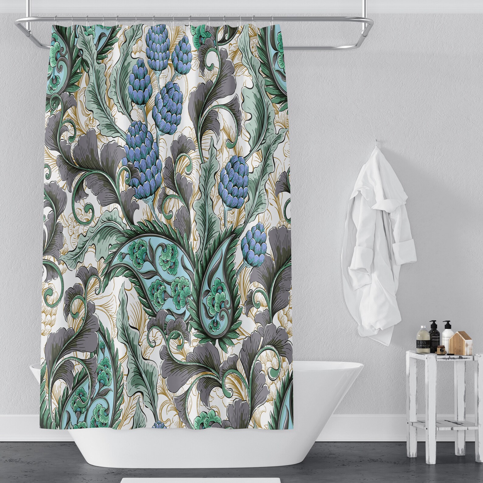 Modern Paisley Floral Shower Curtain Green and Blue Paisley Etsy
