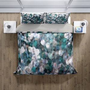 Blue, White and Teal Watercolor Bedding | Comforter or Duvet Cover | Mermaid Ocean Shimmer | Twin, Queen, King Size