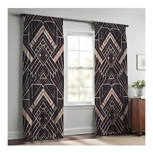 Modern Dark Art Deco Window Curtain Panels | Long Panel Sheer, Lined and Blackout Curtains