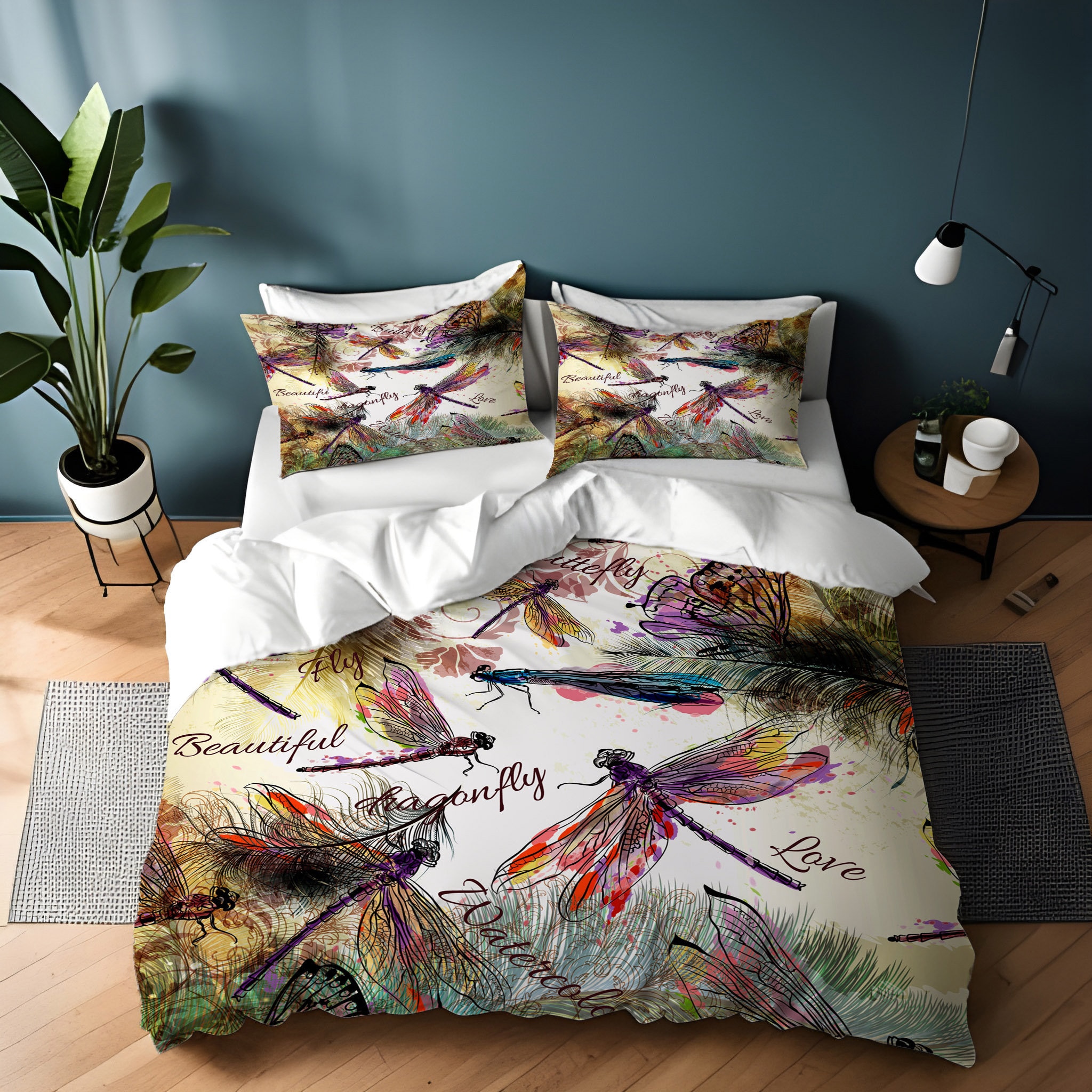 Boho Watercolor Dragonfly Comforter or Duvet Cover Twin