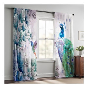 Aquarell Pfau und Kolibri Fenstervorhänge