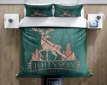 Personalized Whitetail Buck Comforter or Duvet Cover | Twin, Queen, King Size | Hunting, Rustic, Cottage