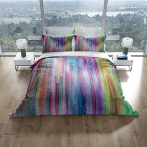 Aurora Colored Abstract Falling Stripes Comforter or Duvet Cover Twin, Queen, King image 4