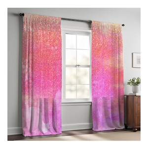 Pink Watercolor Grunge Window Curtains | Long Panel Sheer and Blackout Panels | Bright Window Treatments | Living Room Decor