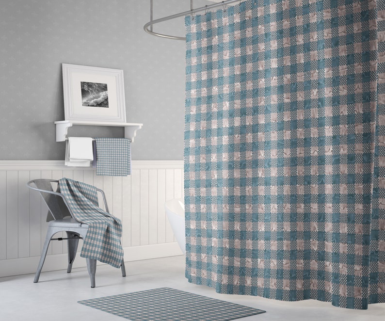 Rustic Blue Plaid Farmhouse Shower Curtain Blue Buffalo Etsy