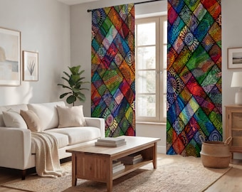 Multicolor Stained Glass Patchwork Pattern Window Curtains