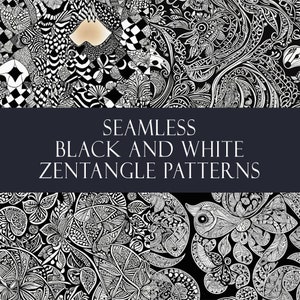 May include: Black and white seamless pattern featuring intricate, abstract designs. The pattern is made up of a variety of shapes and lines, creating a complex and visually interesting design. The pattern is perfect for use in a variety of applications, such as fabric, wallpaper, and wrapping paper.