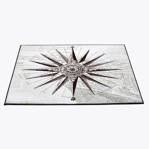 Vintage White Nautical Compass Star Door Mat
