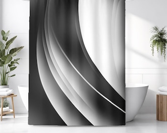 Black and White Curved Line Abstract Pattern Shower Curtain