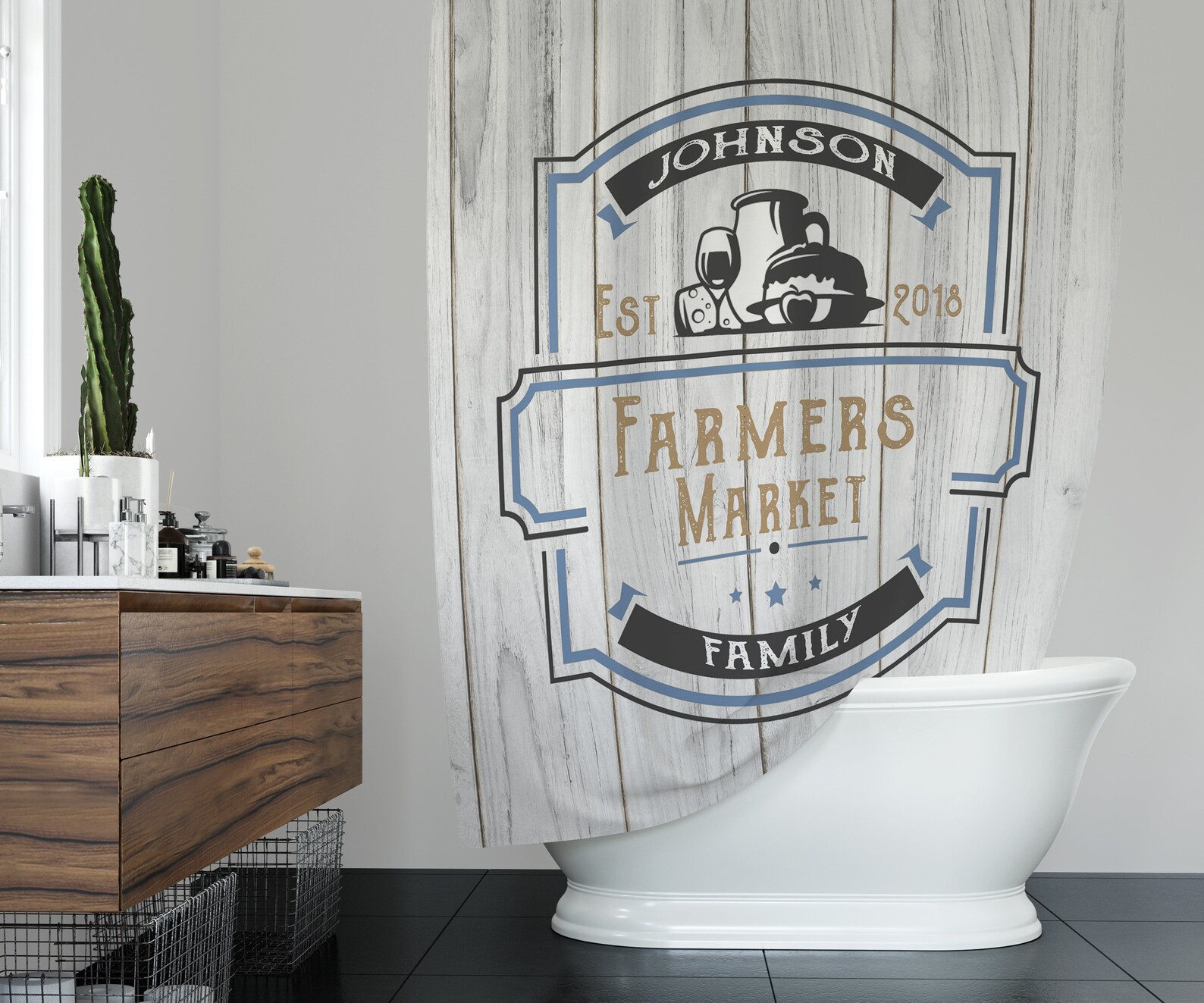 Personalize Your Farmers Market Shower Curtain Family Name Etsy