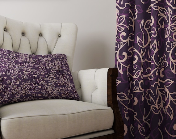 Purple and Beige Window Curtain Panels | Long Panel Lined, Unlined