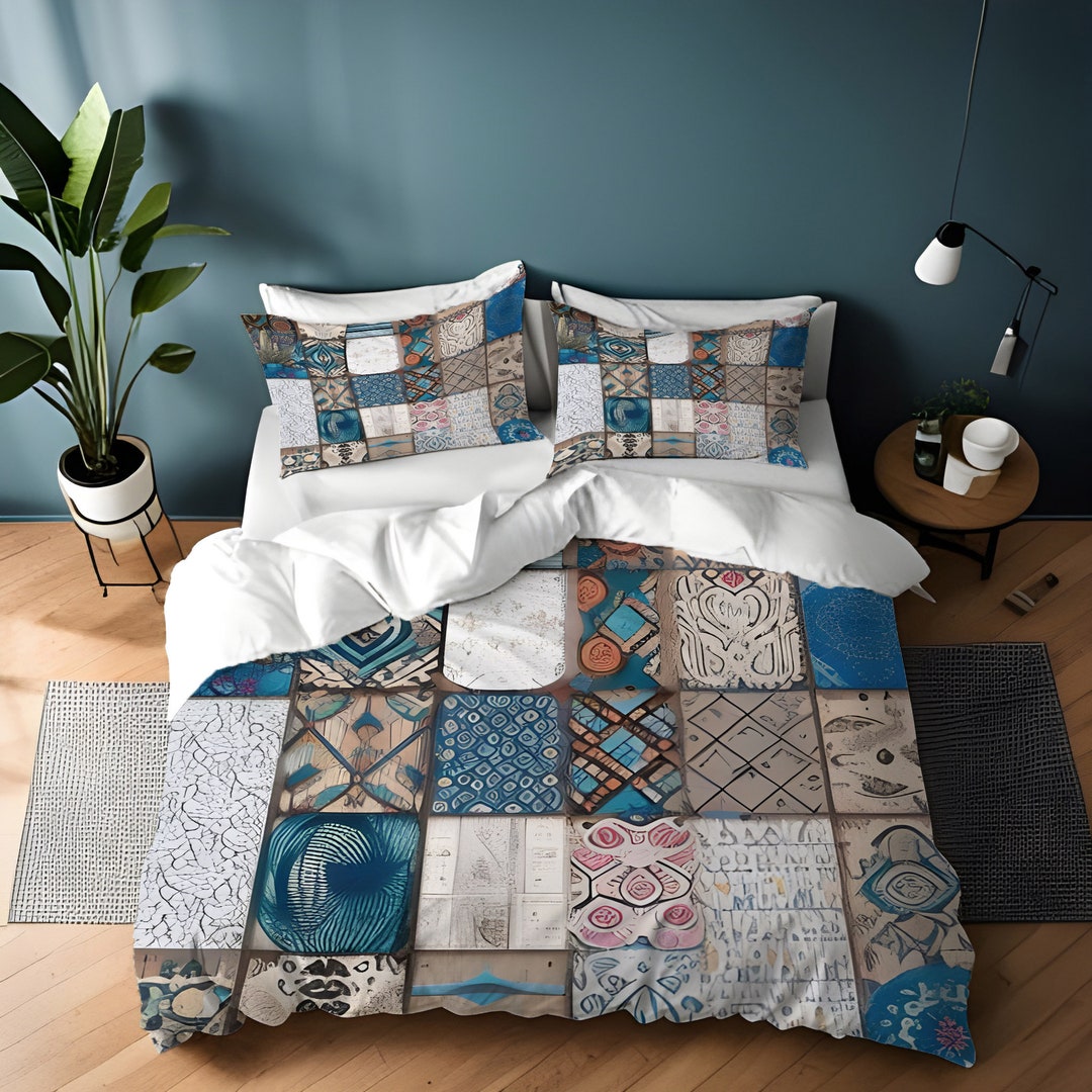 Faux Patchwork Blocks Print - Multi Pattern Duvet Cover | Twin, Queen ...